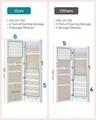 Cabinet pentru bijuterii cu LED-uri, oglinda si fixare usa/perete Songmics, 36.7 x 10 x 120 cm, MDF/catifea/sticla, alb
