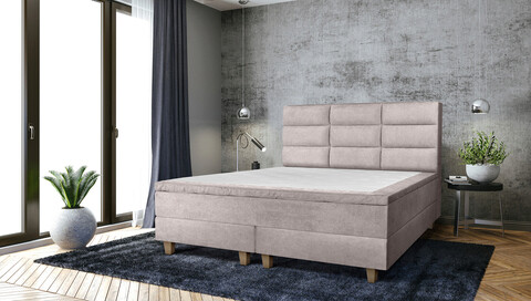 Pat matrimonial, Stockholm, Harmony E, 140x200 cm, saltea tip Pocket, topper memory, Taupe