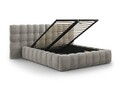 Pat tapitat cu tablie dubla si lada depozitare, Mamaia, Micadoni Home, BL, 160x200 cm, catifea, gri deschis