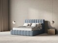 Pat tapitat cu tablie si lada depozitare, Mamaia, Micadoni Home, BL, 140x200 cm, catifea, albastru deschis