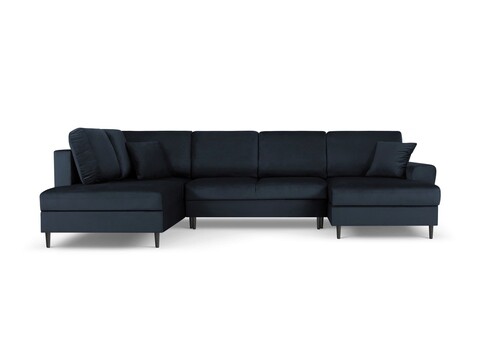 Coltar panoramic extensibil stanga 7 locuri, Moghan, Micadoni Home, BL, 313x194x88 cm, catifea, albastru inchis