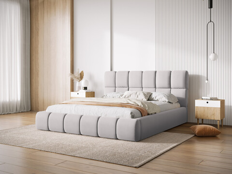 Pat tapitat cu tablie si lada depozitare, Bellis, Micadoni Home, BL, 160x200 cm, catifea, argintiu