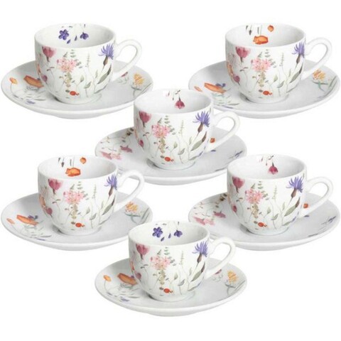 Set 6 cesti de cafea cu farfurie Atollo Flora, Andrea Fontebasso, 100 ml, portelan, multicolor