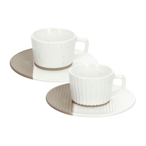 Set 2 cesti de cafea cu farfurie New Milk and Coffee, Andrea Fontebasso, 90 ml, portelan New Bone China, bej/alb