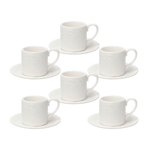 Set 6 cesti de cafea cu farfurie Ornament, Tognana Porcellane, 70 ml, portelan, alb