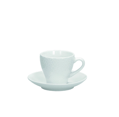 Set 6 cesti de cafea cu farfurie Olimpia, Tognana Porcellane, 100 ml, portelan New Bone China, alb