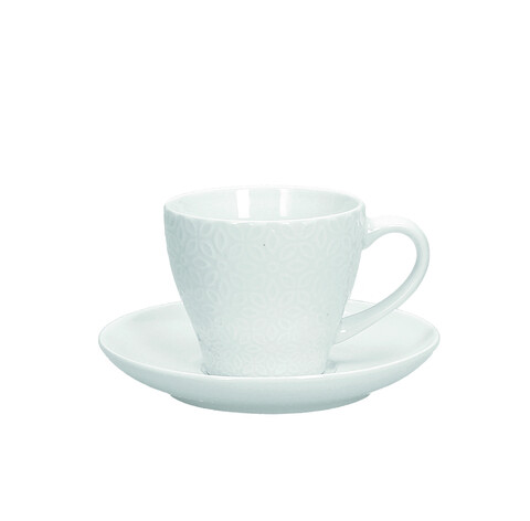 Set 6 cesti de ceai cu farfurie Olimpia, Tognana Porcellane, 210 ml, portelan New Bone China, alb