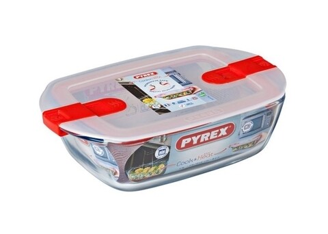 Caserola rectangulara cu capac, Pyrex Cook & Heat, 1.1 L, sticla temperata