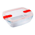 Vas termorezistent cu capac din plastic, Ocuisine, 28x20x8cm, 2.5 L, plastic/sticla, transparent/rosu