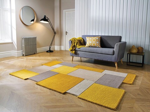 Covor Collage Ochre/Natural, Flair Rugs, 90x150 cm, lana, ocru