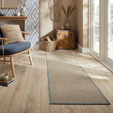 Covor Jute Diamond Blue, Flair Rugs, 60x230 cm, iuta, albastru