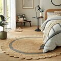 Covor Grace Natural/Grey, Flair Rugs, D160 cm, iuta, natural/gri