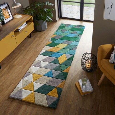 Covor Prism Green/Multi, Flair Rugs, 60x230 cm, lana, verde/multicolor