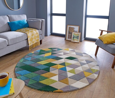 Covor Prism Green/Multi, Flair Rugs, D160 cm, lana, verde/multicolor