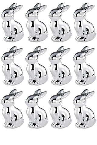 Set 12 decoratiuni Small Sitting Rabbit, Hermann Bauer, portelan, argintiu