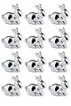 Set 12 decoratiuni Small Lying Rabbit, Hermann Bauer, portelan, argintiu