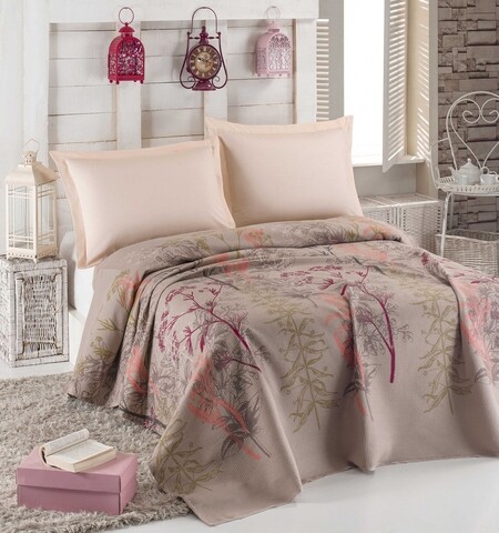 Eponj Home Dupla ágytakaró, Urla Beige, 200x235 cm, 100% pamut