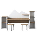 Set birou si 2 taburete pentru copii Bubble, Pakoworld, 180x45x93.5 cm, PAL melaminat, alb/maro