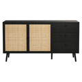 Bufet inferior Oslo, Pakoworld, 150x39x79 cm, PAL/ratan sintetic, negru/natural