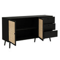 Bufet inferior Oslo, Pakoworld, 150x39x79 cm, PAL/ratan sintetic, negru/natural