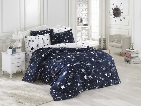 Eponj Home Kétszemélyes ágynemű, Halley Dark Blue, 4 darabos, kevert pamut , fehér/tengerkék