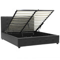 Pat cu somiera rabatabila Roi, Pakoworld, 160x200 cm, piele ecologica, negru mat