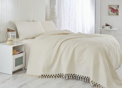 Cuvertura de pat, Saheser, 120 - Cream, 180x240 cm, 100% bumbac, 340 gr/m², crem