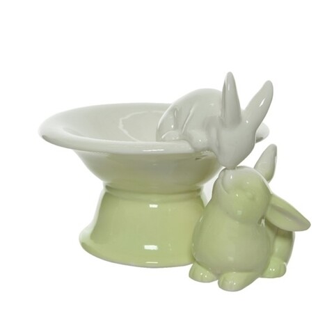 Bol decorativ pentru gustari Rabbits, Decoris, 14x18x12 cm, portelan, galben