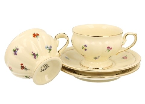 Set 2 cesti cu farfurie England, Duo, 220 ml, portelan, multicolor