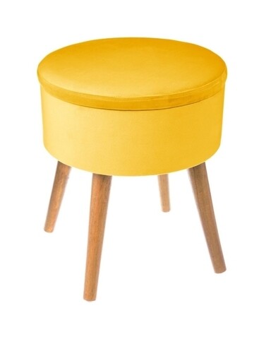 Taburet rotund cu spatiu de depozitare, 140331B, 36x44 cm, lemn MDF/poliester, galben