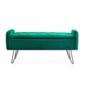 Bancheta cu spatiu pentru depozitare Venlo, Homla, 96x39x45 cm, catifea din poliester/metal/MDF, verde/negru