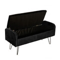 Bancheta cu spatiu pentru depozitare Venlo, Homla, 96x39x45 cm, MDF/metal/catifea din poliester, negru