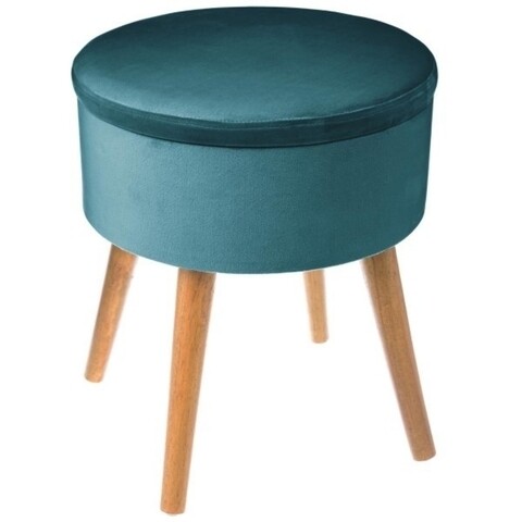 Taburet rotund cu spatiu de depozitare, 140331G, 36x44 cm, lemn de pin/MDF/poliester, bleu