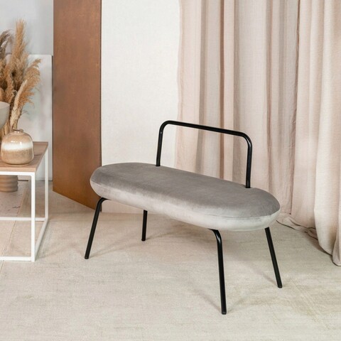 Bancheta Ina, Homla, 95x45x61 cm, otel/MDF/catifea din poliester, bej