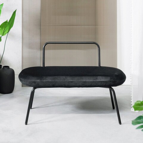Bancheta Ina, Homla, 95x45x61 cm, otel/MDF/catifea din poliester, negru