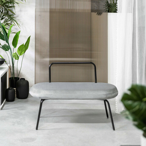 Bancheta Ina, Homla, 95x45x61 cm, catifea, gri deschis