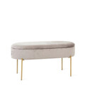 Bancheta cu spatiu pentru depozitare Layla, Homla, 91.5x41x46.5 cm, MDF/metal/catifea, bej