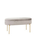 Bancheta cu spatiu pentru depozitare Layla, Homla, 91.5x41x46.5 cm, MDF/metal/catifea, bej