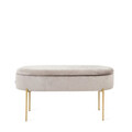 Bancheta cu spatiu pentru depozitare Layla, Homla, 91.5x41x46.5 cm, MDF/metal/catifea, bej