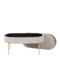 Bancheta cu spatiu pentru depozitare Layla, Homla, 91.5x41x46.5 cm, MDF/metal/catifea, bej