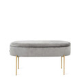 Bancheta cu spatiu pentru depozitare Layla, Homla, 91.5x41x46.5 cm, MDF/metal/catifea, gri