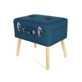 Taburet cu spatiu de depozitare, HD3701, 50.5x36x45 cm, lemn/textil/metal, bleu