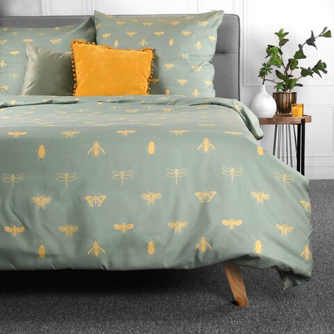 Lenjerie de pat dubla Luro, Homla, 3 piese, 160x200 cm, microfibra din poliester, verde/galben