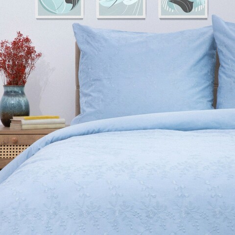 Lenjerie de pat King Size, Lilith, Homla, 3 piese, 200x220 cm, bumbac, albastru