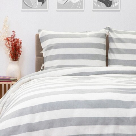 Lenjerie de pat King Size, Dayana, Homla, 3 piese, 200x220 cm, bumbac, alb/gri