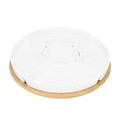 Platou servire cu tava rotativa Fincan, Homla, 30 cm, portelan/bambus, alb/natur