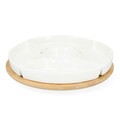 Platou servire cu tava rotativa Fincan, Homla, 30 cm, portelan/bambus, alb/natur