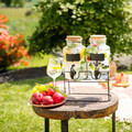 Set 2 dozatoare pentru bauturi cu suport Allos, Homla, 2x2 L, sticla/metal, transparent/negru