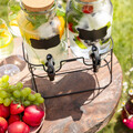 Set 2 dozatoare pentru bauturi cu suport Allos, Homla, 2x2 L, sticla/metal, transparent/negru