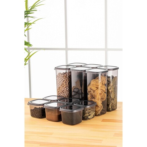 Set recipiente depozitare, Hermia, 964FRM5363, Plastic, Dimensiune: 10 x 10 x 24,5 cm / 1750 ml (6 bucăți), Antracit